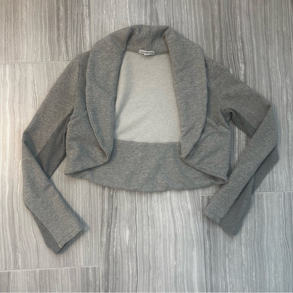 James Perse Cropped Cardigan Terry Jacket Shrug Size 1 S Ribbed Sleeve Moto - Picture 3 of 8